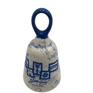 Vintage Gatlinburg Tennessee Souvenir Bell Blue White Marble Ceramic